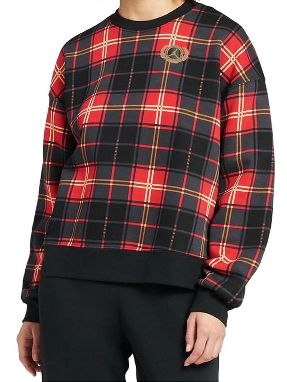 Nike Jordan Brooklyn flight and Black Plaid Crewneck Sweatshirt S